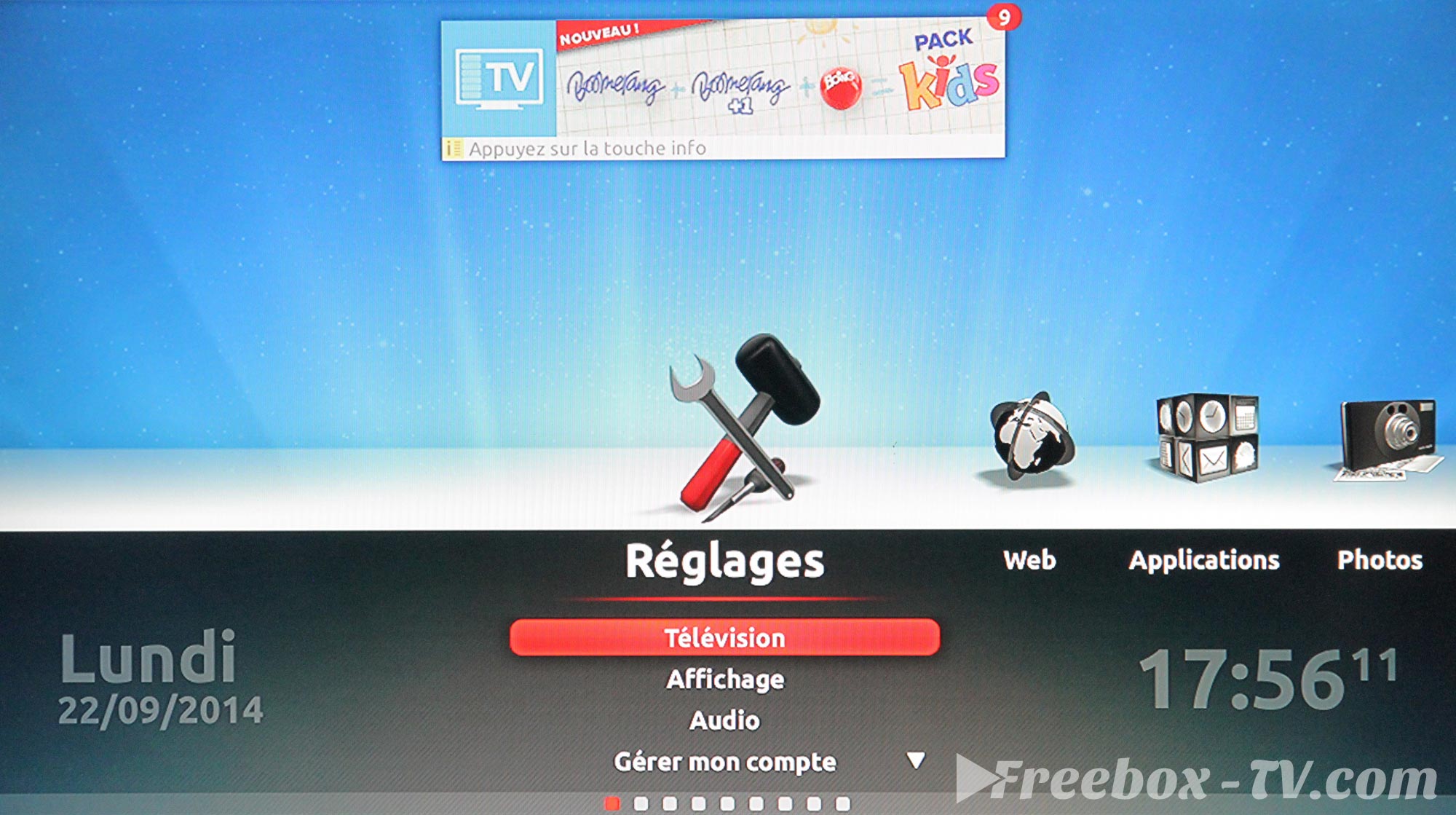 Ecran Freebox TV Révolution v6 réglages